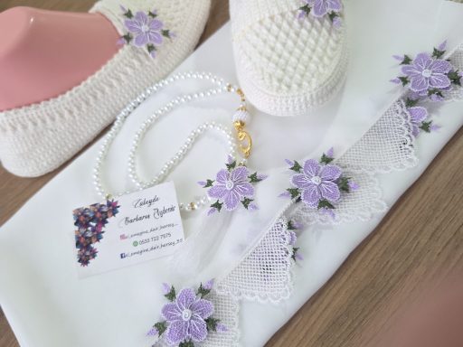 Lila çiçekli, beyaz, 3'lü set