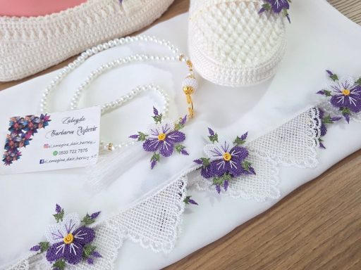 beyaz mürdüm çiçekli, beyaz, 3'lü set