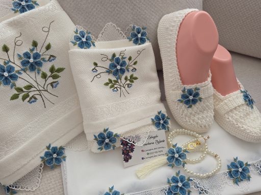 MAVİ ÇİÇEKLİ, KREM, 5 Lİ SET